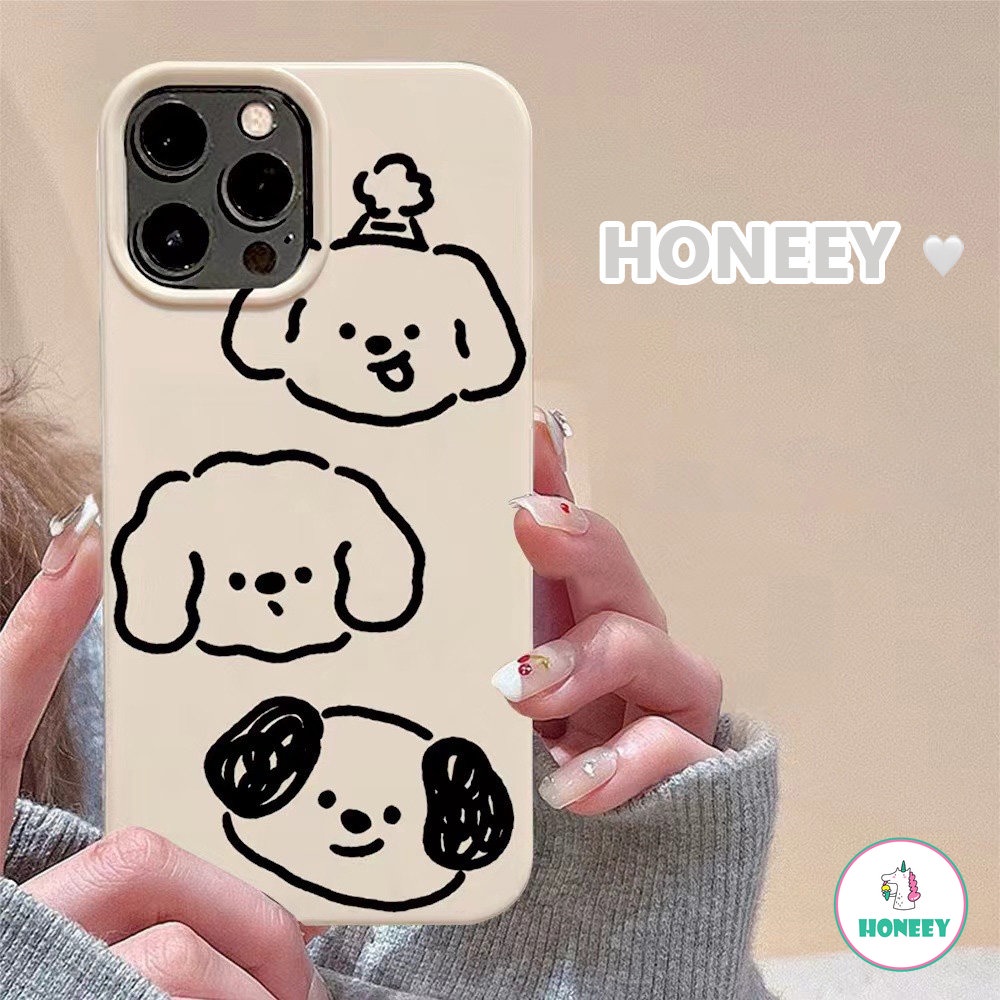 IPHONE Ins Line Dog Silikon Lembut Shockproof Kartun Lucu Indah Puppy Capa Untuk Iphone11 12 13 14 Pro Max 12 Pro Lembut TPU Penutup Belakang