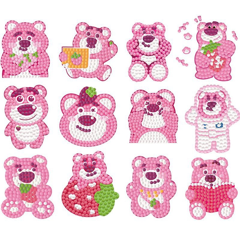 12pcs Stiker Lukisan Berlian Buatan Tangan 5D Untuk Anak-Anak Princess Starwberry Bear Sanrio Printings