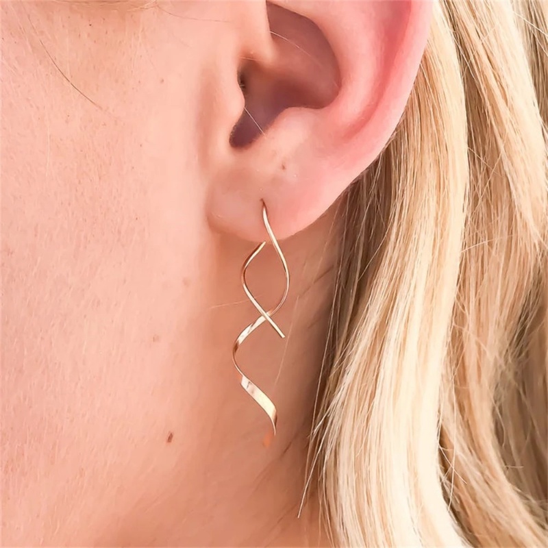 Mode Sederhana Vintage Multi-Warna Garis Spiral Anting Perhiasan Wanita Gadis Indah Mode Logam Gelombang Rumbai Anting Panjang