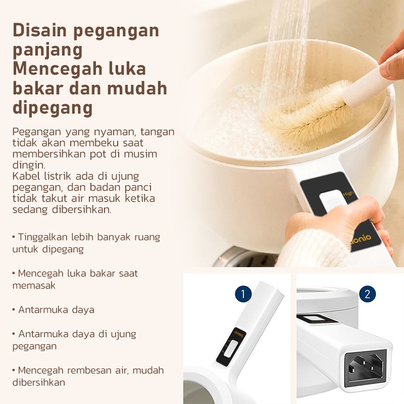 KADONIO Panci Listrik Multifungsi Anti Lengket Anti Gores Liner Nano Porselen Putih Penggorengan Masak Bubur Memasak Nasi Sup Rebusan Panci Panas Pelestarian Panas Perlindungan Terlalu Panas 1.8L KL-EP02