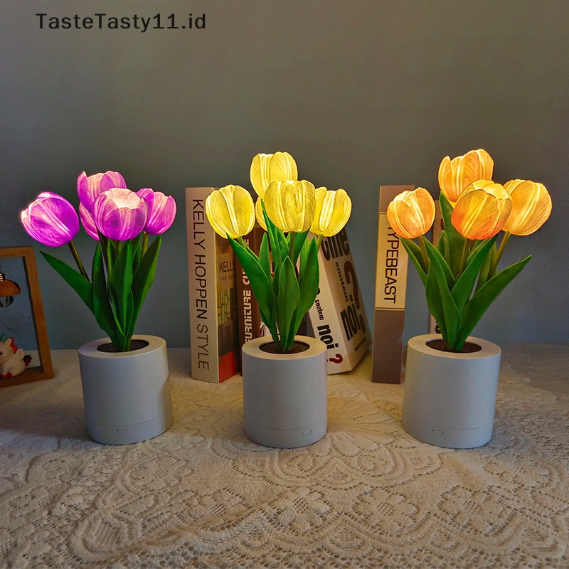 Tastetasty Tulip Night Light with Vase Simulation Tulip Lampu Meja Led Dengan.