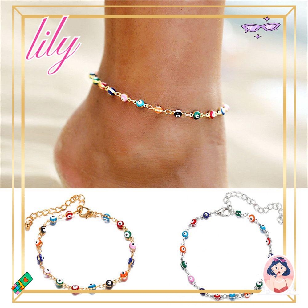 Gelang Kaki Manik-Manik LILY Eyes Untuk Wanita Manik-Manik Pantai Silver Gold Bohemian