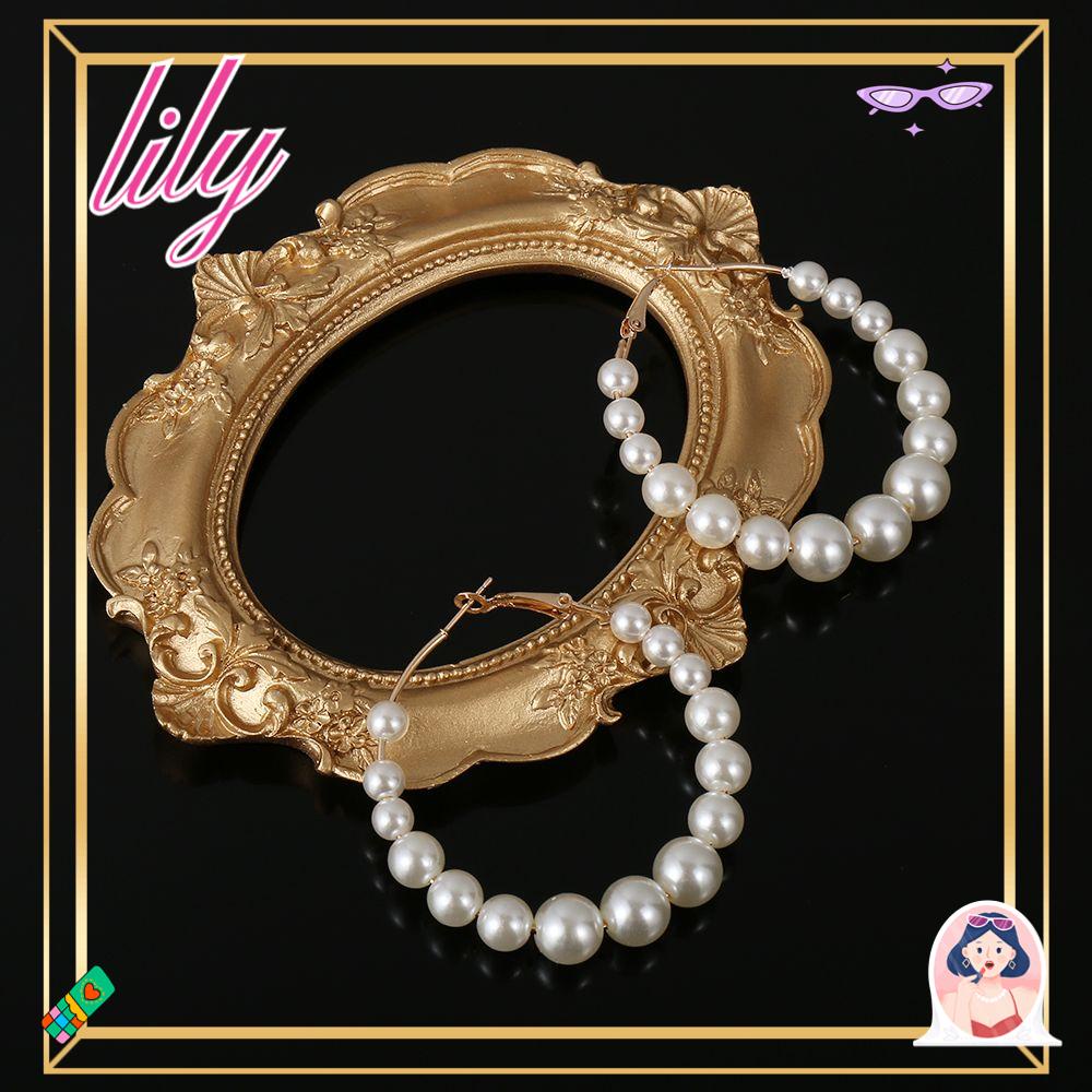 Lily Pearl Hoop Earrings Perhiasan Pernikahan Pertunangan Fashion Bentuk Bulat