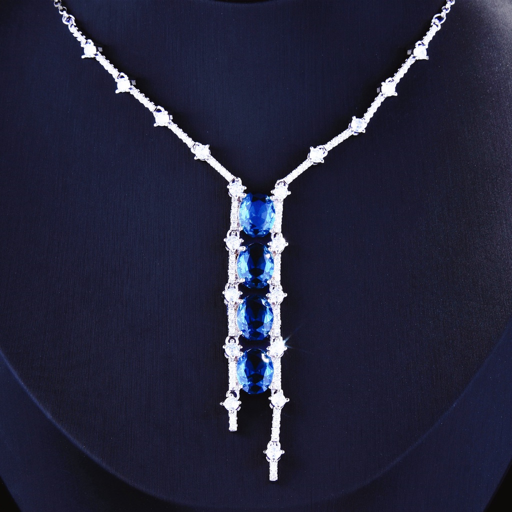 Goldkingdom Aksesoris Perhiasan Fashion Ready Stock Elegance Splendor Cantik Full Berlian Aquamarine Baby Baikal Kalung Ice Queen