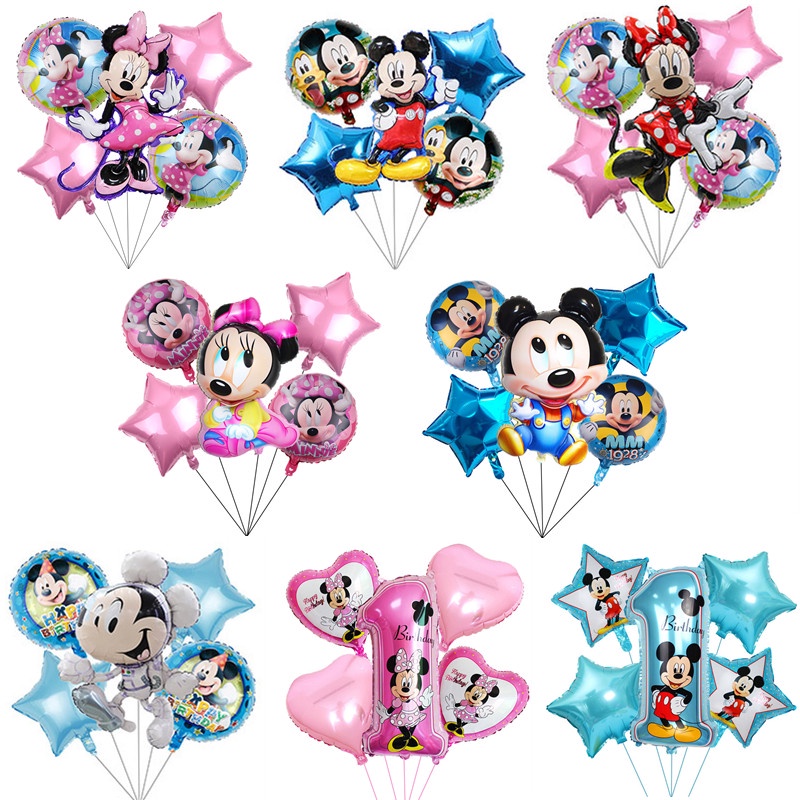 5pcs/set Anime Mickey Balon Mainan Film Aluminium Model Minnie Boneka Angka Perlengkapan Pesta Dekorasi Ulang Tahun Bayi