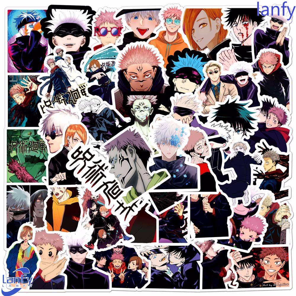 Lanfy Jujutsu Kaisen 50 Pcs Tahan Air Koper Gitar Scrapbooking Fushiguro Megumi Yuji Itadori Graffiti Stiker Alat Tulis Stiker Penggemar Koleksi Hadiah Anime Stiker