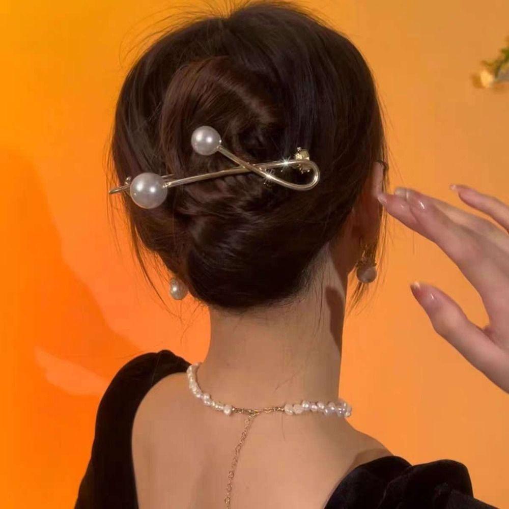 AUGUSTINA Wanita Besar Hiu Klip Mode Manis Indah Mutiara Imitasi Gadis Hadiah Ponytail Pemegang Alat Styling Rambut Aksesori Rambut Gaya Korea Klip Rambut