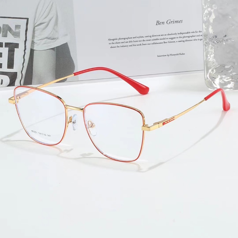 (YUZHU) Vintage Fashion Cat Eye Anti Blue Light Eyeglasses Untuk Wanita Western Fashion Metal Square Colorful Replaceable Lens Eyeglasses