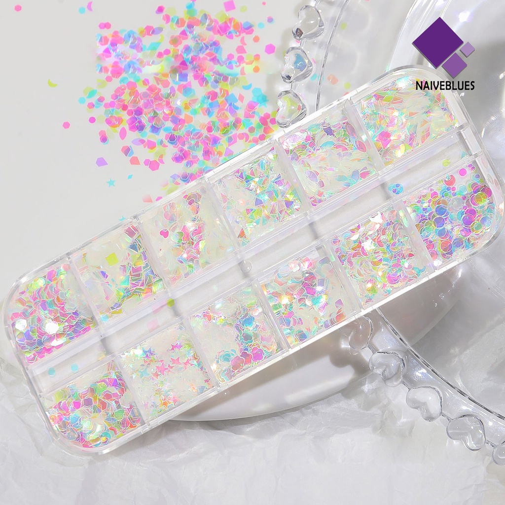 [naiveblues] Nail Sequin 12kisi Bersinar Tahan Lama Nail Sequin Dekorasi DIY Beragam Gaya