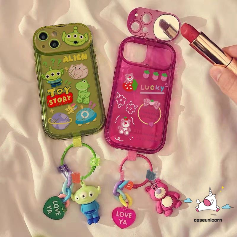 Untuk Vivo Y17 Y20 Y11 Y15 Y91C Y20s G Y1S Y12 Y12i Y20i Y11s Y20A Y12A Y20G Y30G Y12s Cute Strawberry Bear Losto Toy Story Alien Lembut Kreatif Flip Make Up Mirror Case Dengan Boneka 3D