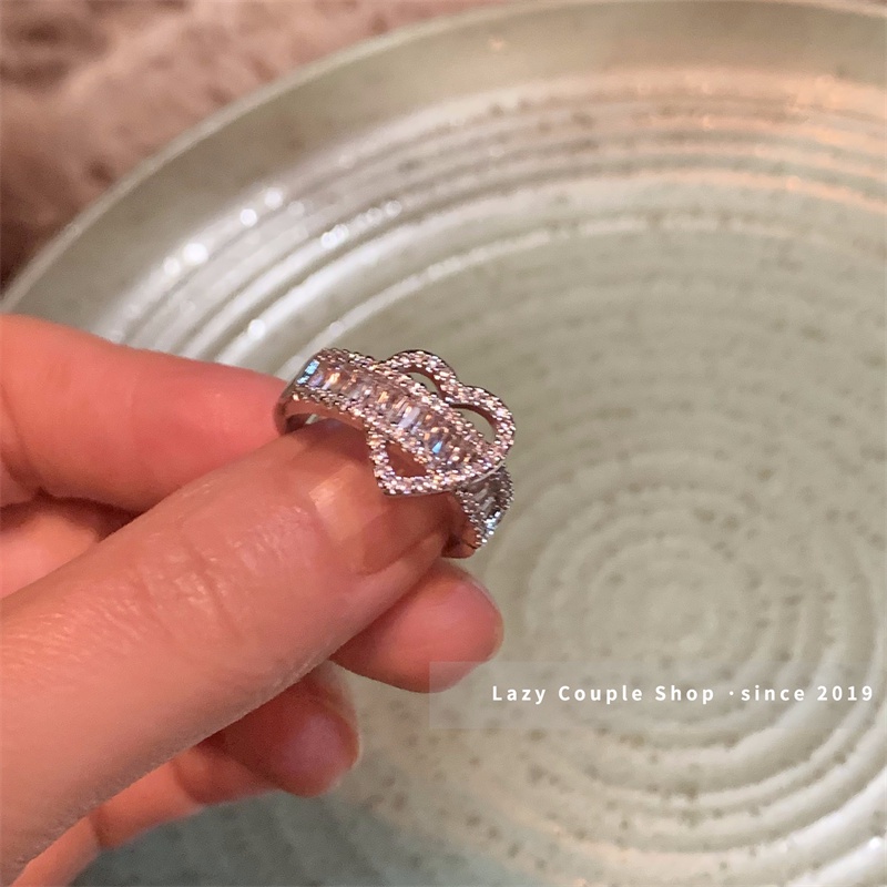 Mewah Zirkon Jantung Cincin Perak Kristal Silang Rings Untuk Wanita Fashion Perhiasan Y2K Aksesoris