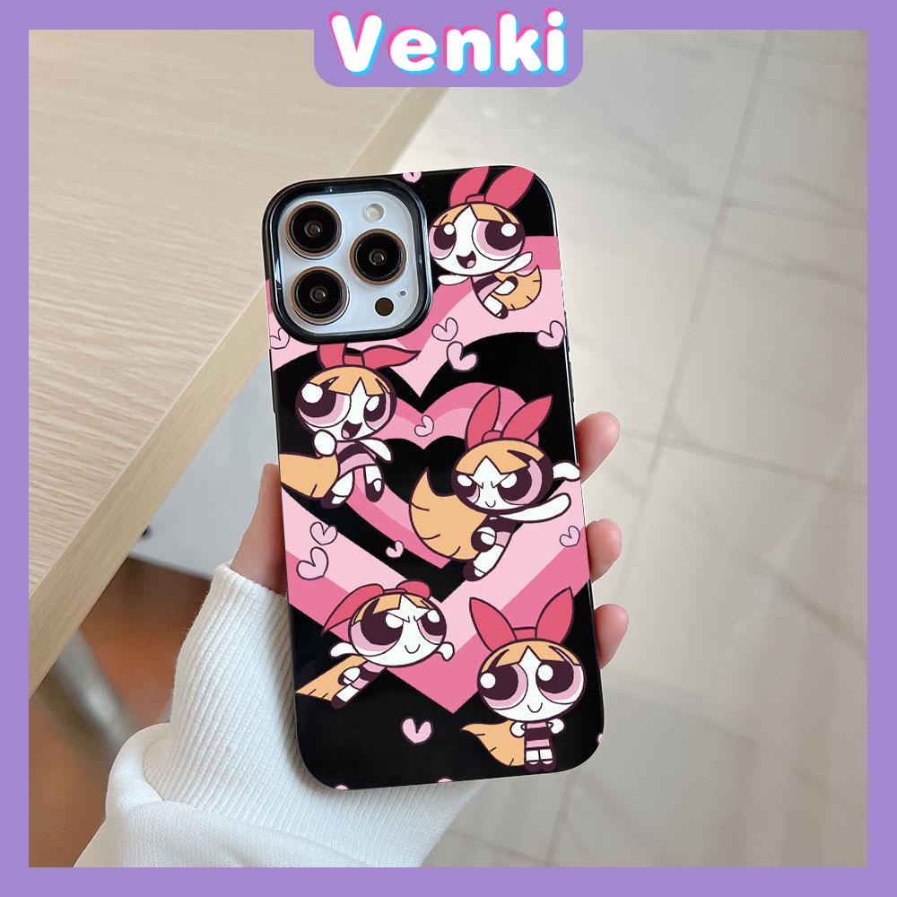 VENKI - For iPhone 11 iPhone Case Black Pink Cute Cartoon Glossy TPU Soft Shell Protection Shockproof Camera Compatible with iPhone14 13 Pro max 12 Pro Max xr xs max 7 8Plus