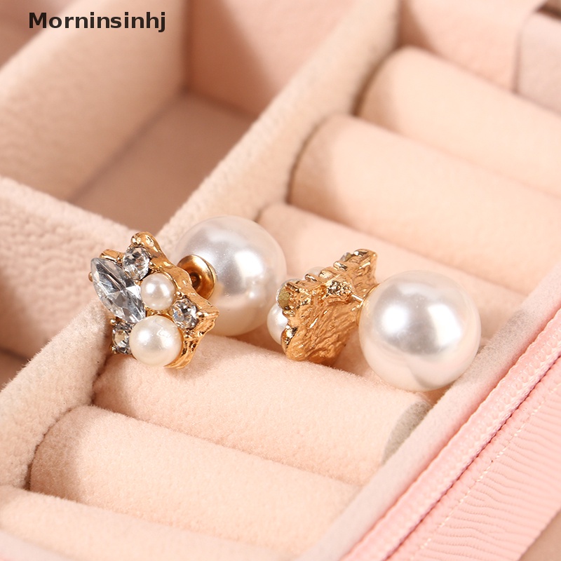 Mornin Double Sides Pearl Stud Earrings Trendy Fashion Dua Bola Kristal Ear Studs Earring Untuk Wanita Pesta Pernikahan Perhiasan Hadiah id