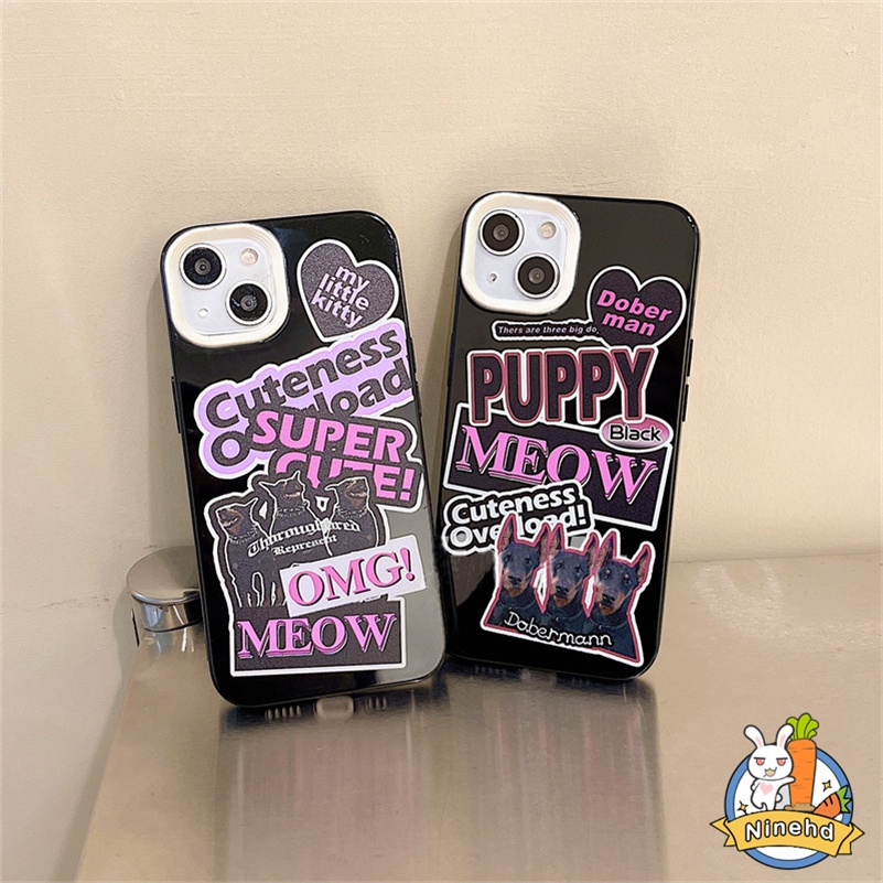 IPHONE Casing 3in1 Kompatibel Untuk Iphone14 13 12 11 Pro Max X Xr Xs Max 8 7 6 6s Plus SE Gaya Eropa Amerika Inggris Anjing Pasangan Ponsel Case Perlindungan Lensa Penuh Silikon Soft Case