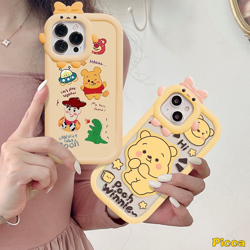 IPHONE Casing Ponsel Lensa Monster Kecil Ikatan Simpul 3D Lucu Kompatibel Untuk Iphone11Xr 7Plus 6s 6 8 7 Plus14 12 13 11 Pro Max XS Max X SE 2020 Cute Toy Story Winnie The Pooh Soft Back Cover