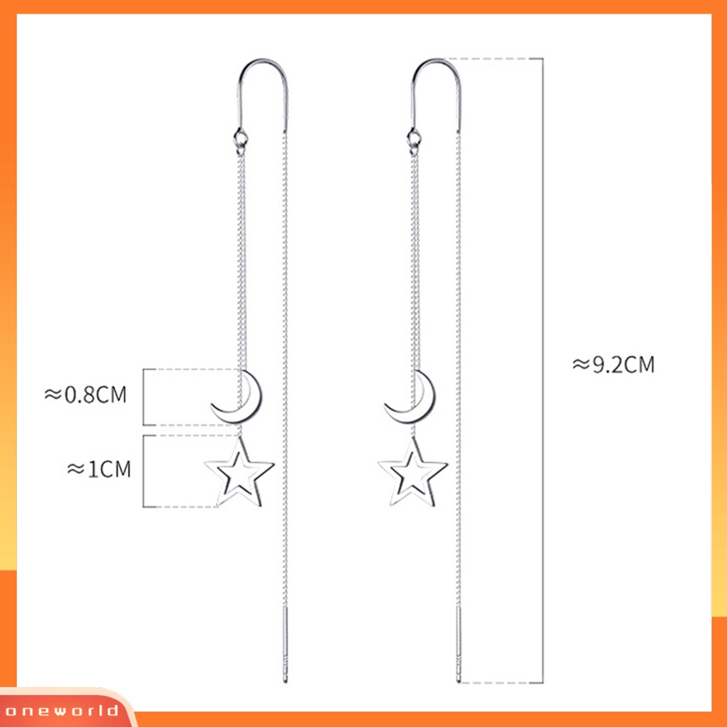 [EONE] 1pasang Anting Menjuntai Warna Perak Jumbai Super Panjang Mungil Bintang Bulan Liontin Wanita Linear Earrings Fashion Perhiasan