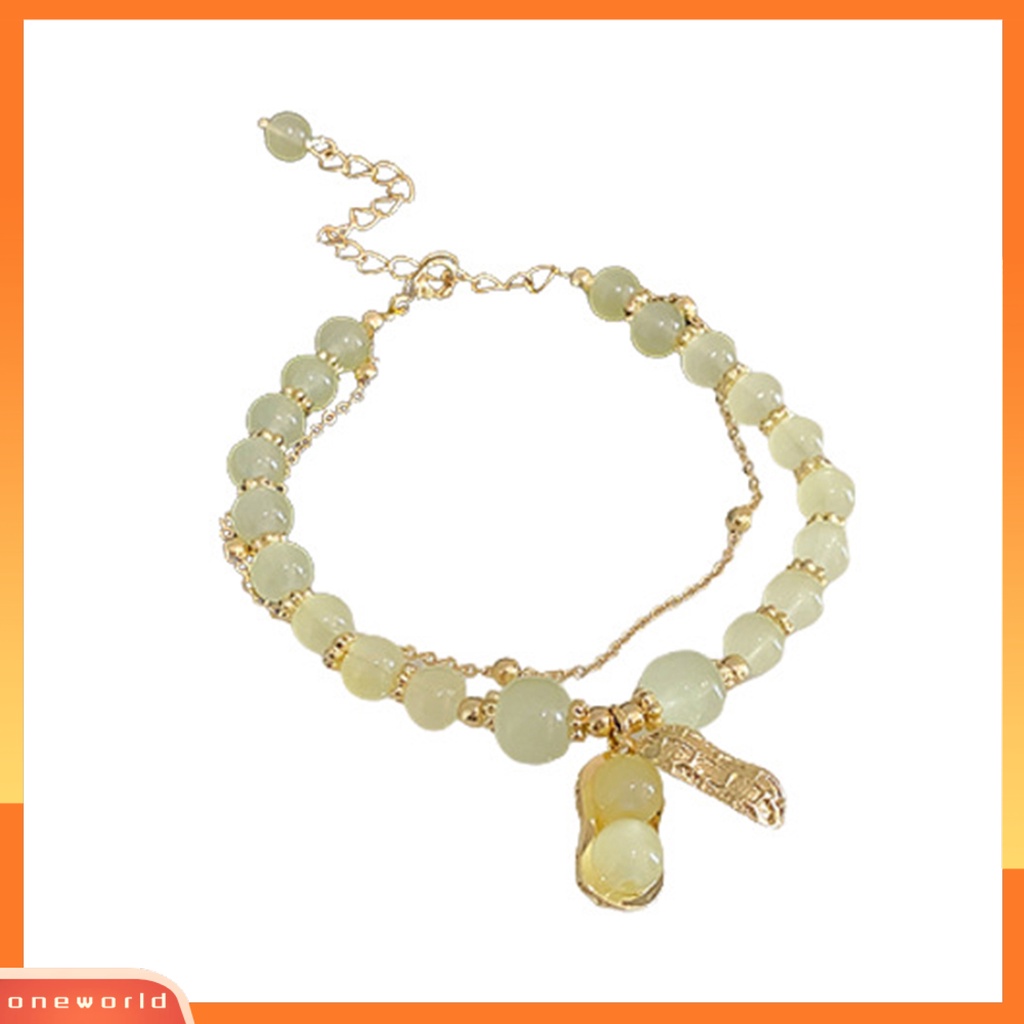 [EONE] Wanita Gelang Dua Lapis Manik-Manik Kristal Imitasi Emas Link Rantai Adjustable Kacang Liontin Wanita Bangle Fashion Perhiasan