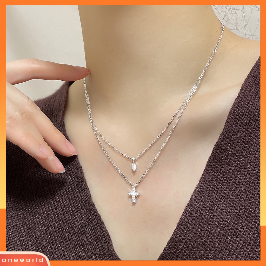 [EONE] Wanita Liontin Kalung Dua Lapisan Rhonestones Wanita Bersinar Geometris Kalung Perhiasan Hadiah