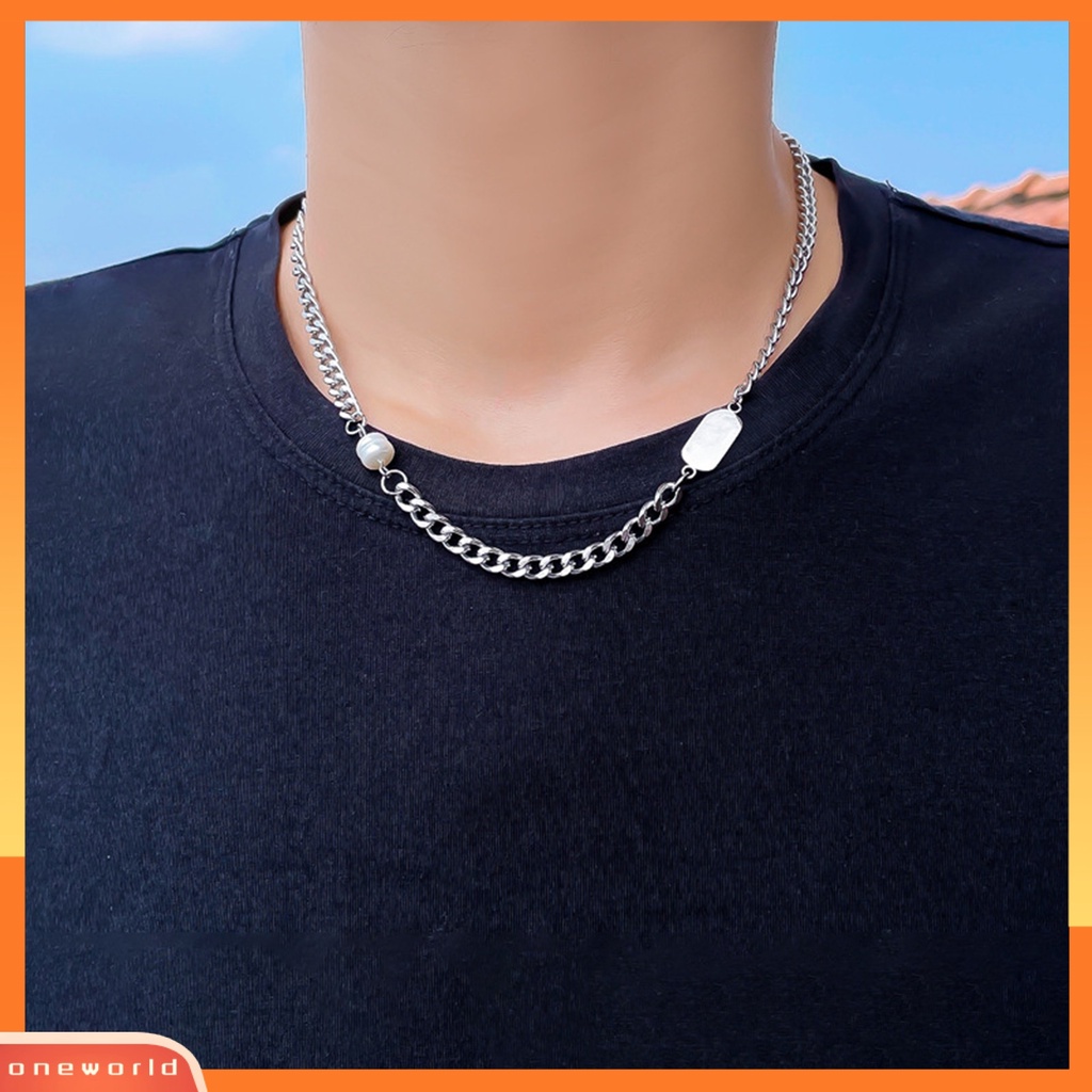 [EONE] Kalung Rantai Klavikula Bahan Stainless Steel Warna Silver Pria Kuba Untuk Pesta