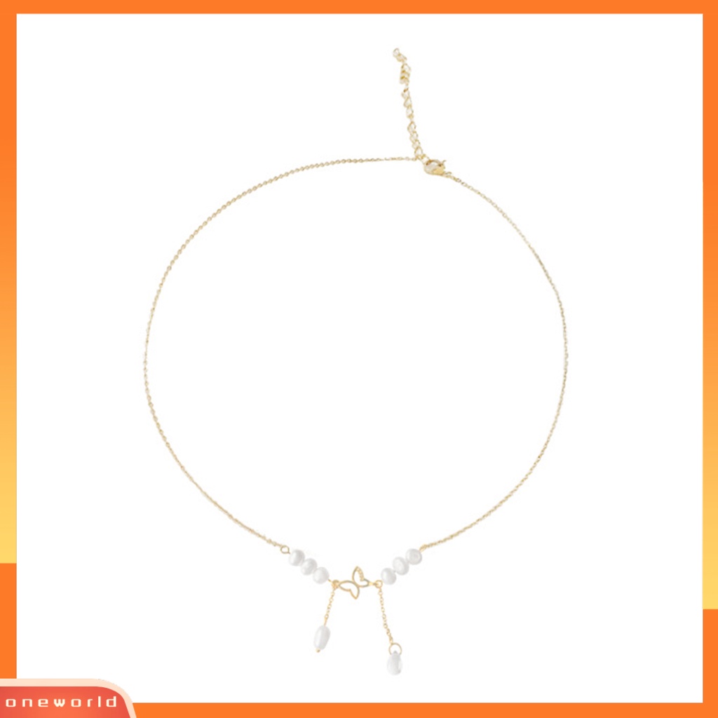 [EONE] Butterfly Kalung Adjustable Mutiara Imitasi Indah Dekoratif Wanita Elegan Klavikula Rantai Pesona Perhiasan Hadiah