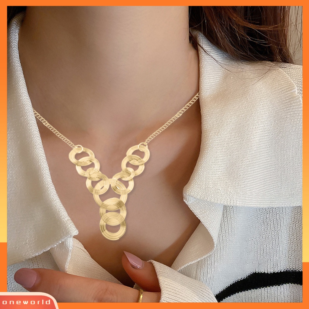 [EONE] Wanita Kalung Eropa Dan Amerika Geometris Minimalis Pengerjaan Halus Electroplating Dress Up Tahan Luntur Lingkaran Liontin Multilayer Pesona Kalung Perhiasan Aksesori