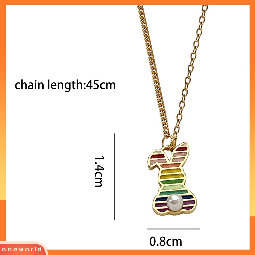 [EONE] Wanita Kalung Rainbow Oil-dripping Bergaris Mutiara Imitasi Elegan Kelinci Liontin Klavikula Kalung Fashion Perhiasan