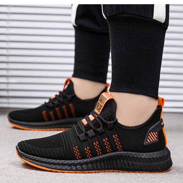 (COD) Leedoo Sepatu Pria Sneakers Running Spatu Casual Young Lifestyle MR112 - Hitam Oren, 43