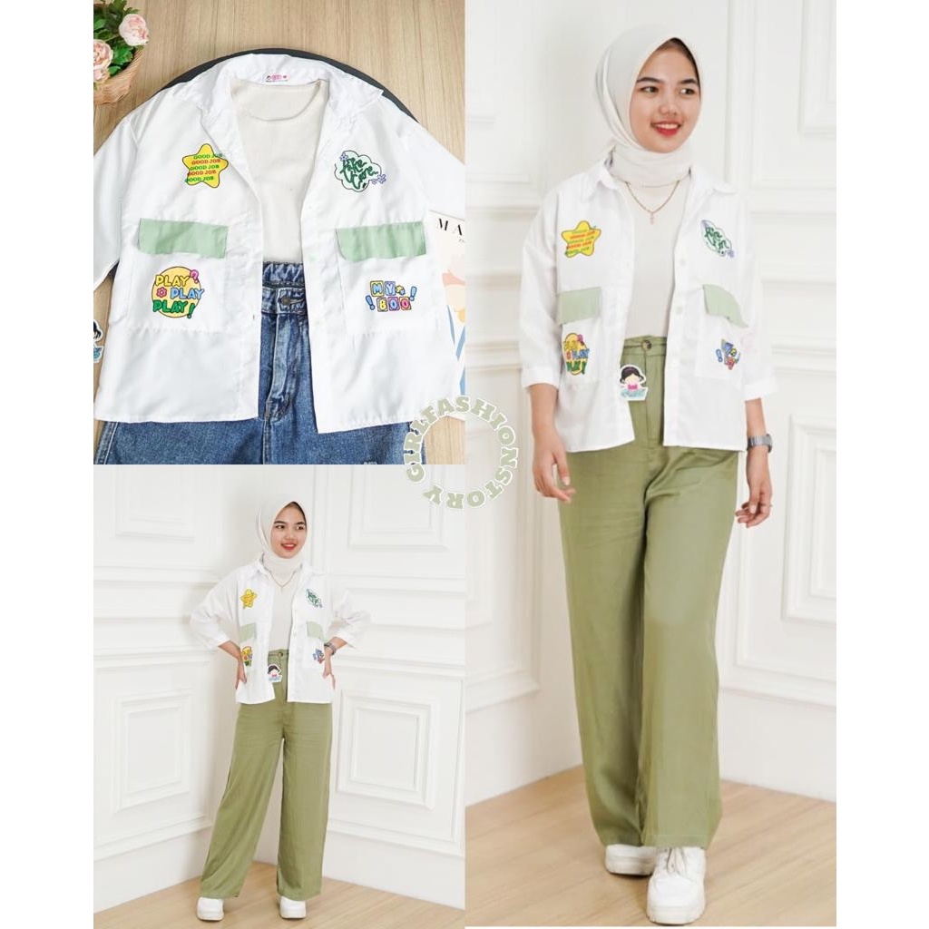 Tq88indonesia Kemeja Cewek Terbaru /  CUFY CUTE COMBINE TOP KEMEJA WANITA / Ootd Kekinian / Busana Casual