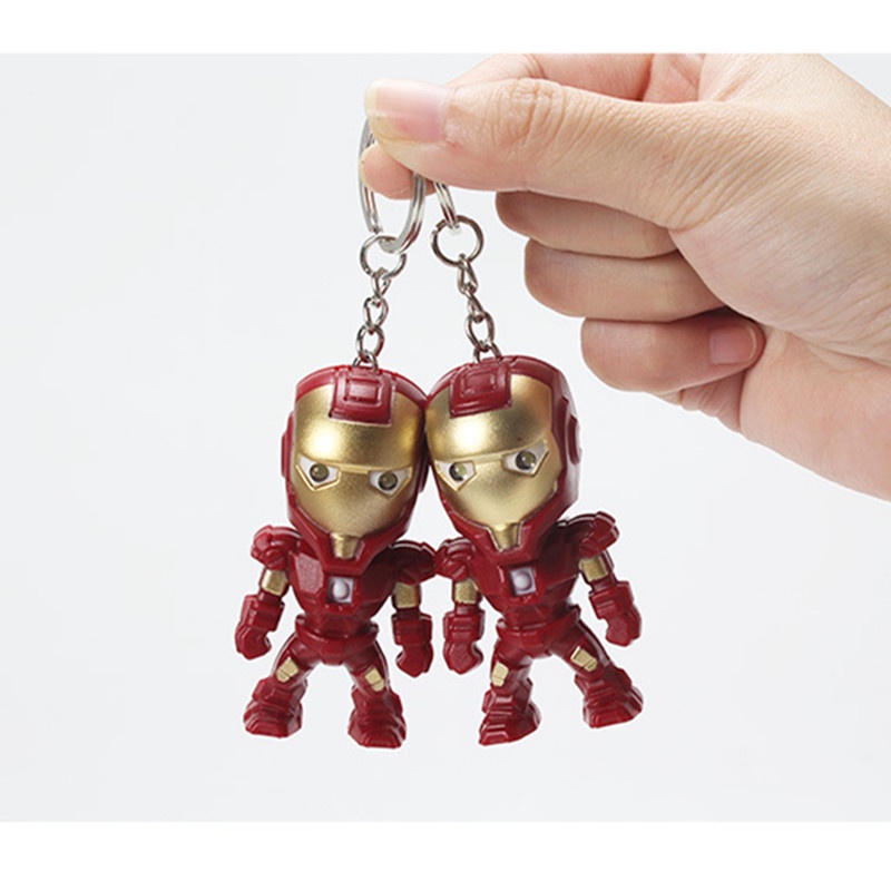 Film Superhero Iron Man LED Gantungan Kunci Lampu Suara Avengers Tony Stark Patung Boneka Dekorasi Gantungan Kunci