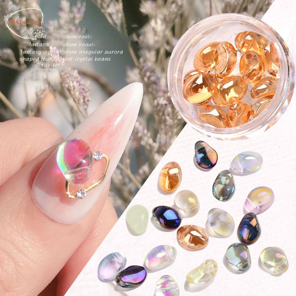 Mxbeauty Aurora Batu Kristal Glitter 10pcs Alat Manikur Fashion Permata Tidak Teratur Perhiasan Mengkilap