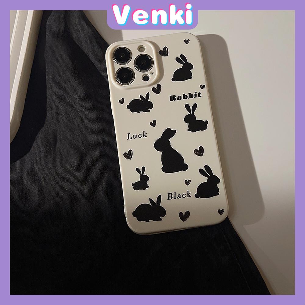 VENKI - For iPhone 11 iPhone Case White Glossy Film TPU Soft Case Shockproof Phase Case Protective Black Rabbit Compatible with iPhone 14 13 Pro max 12 Pro Max xr xs max 7 8Plus