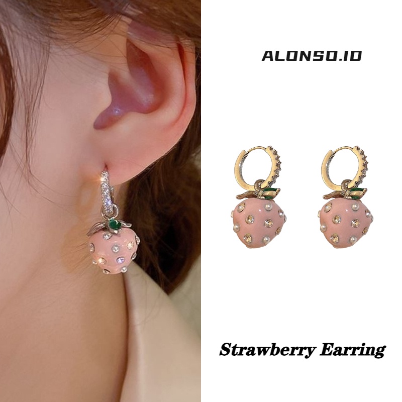 Zirkon Strawberry Anting Temperamen Fashion Korea Temperamen Aksesoris Telinga