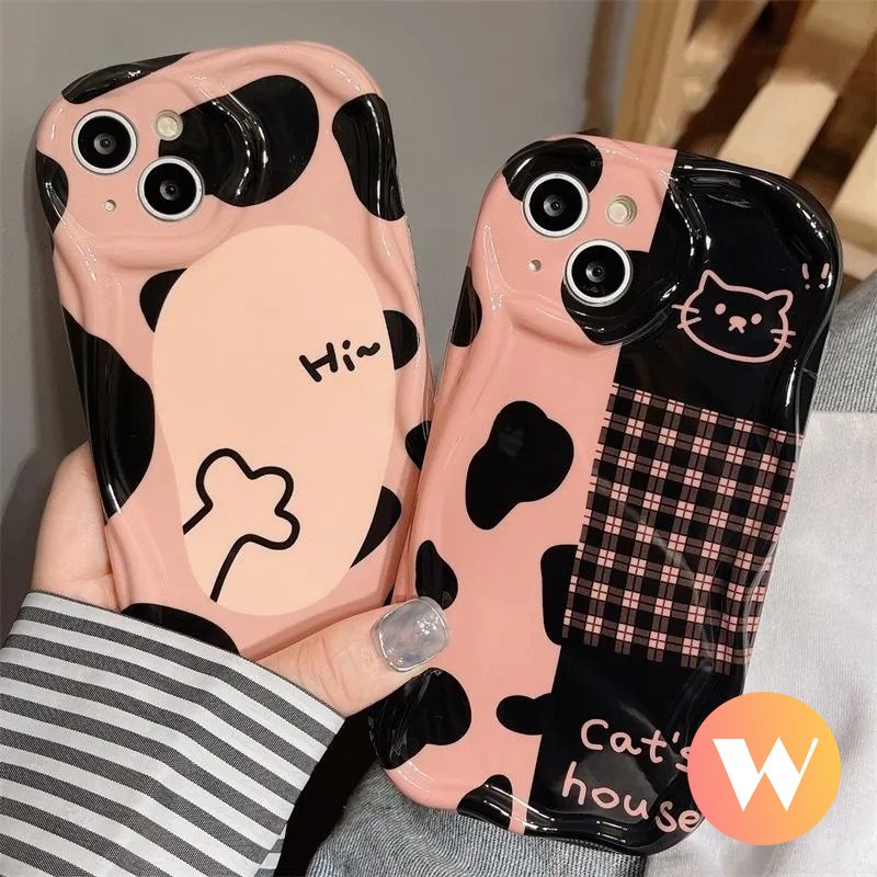 Soft Case Kartun Untuk Realme C21Y C11 C25 C17 C25s C55 C25Y C12 C3 C21 C20A 7i 5s 6i 5 5i C31 C20 C33 C30 C15 C35 Kucing Lucu Leopard Kotak-Kotak 3D Tepi Bergelombang Melengkung Casing Glossy