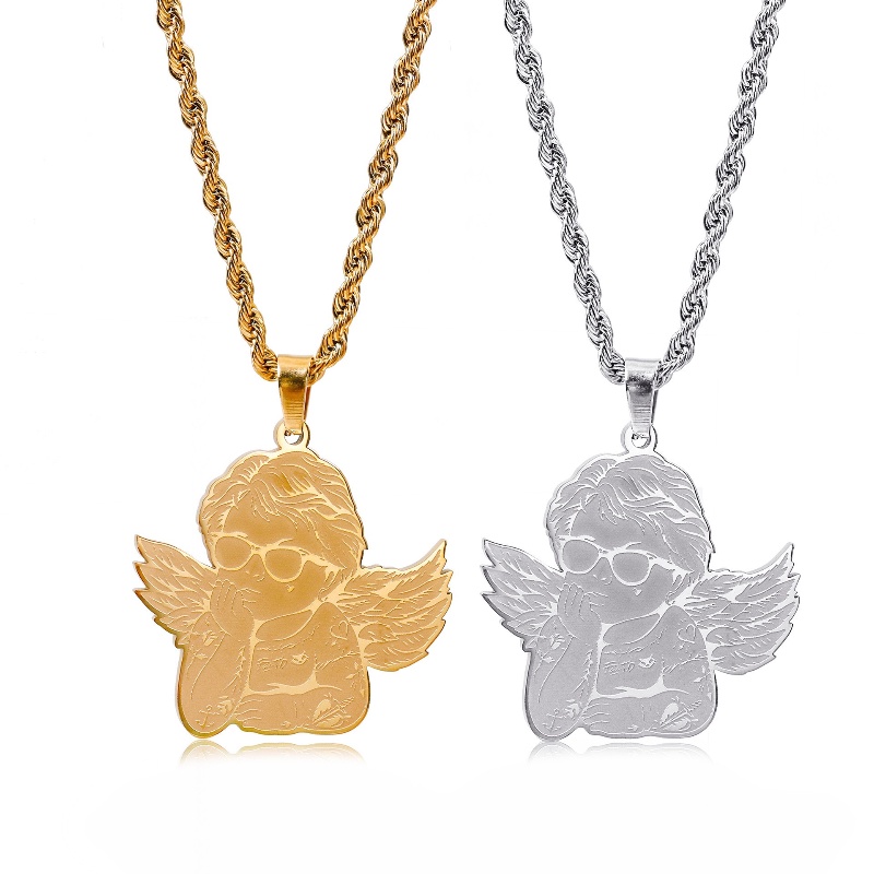 Z H Perhiasan Emas 18K 24K Gold S925 Perak Vintage Punk Guardian Angel Pendant Pria Dan Wanita Fashion Anti Karat Kalung Hip Hop Aksesoris Pesta