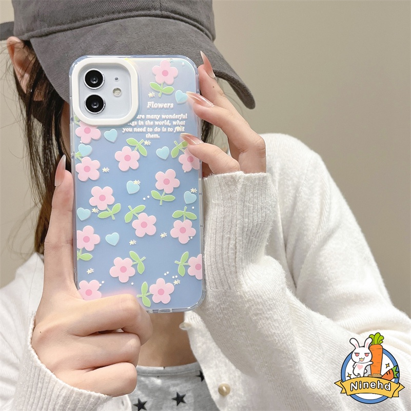 Gradient Laser Flowers Butterfly iPhone Case Kompatibel Untuk Iphone14 13 12 11 Pro Max X Xr Xs Max 8 7 6 Plus SE 2020 Bening Shockproof Silikon Ponsel Soft Case Cover Pelindung