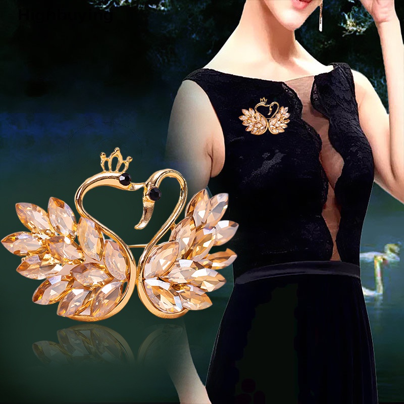 Hbid Fashion Kristal Angsa Ganda Bros Untuk Wanita Pesta Pernikahan Perhiasan Lapel Pin Accessries Glory