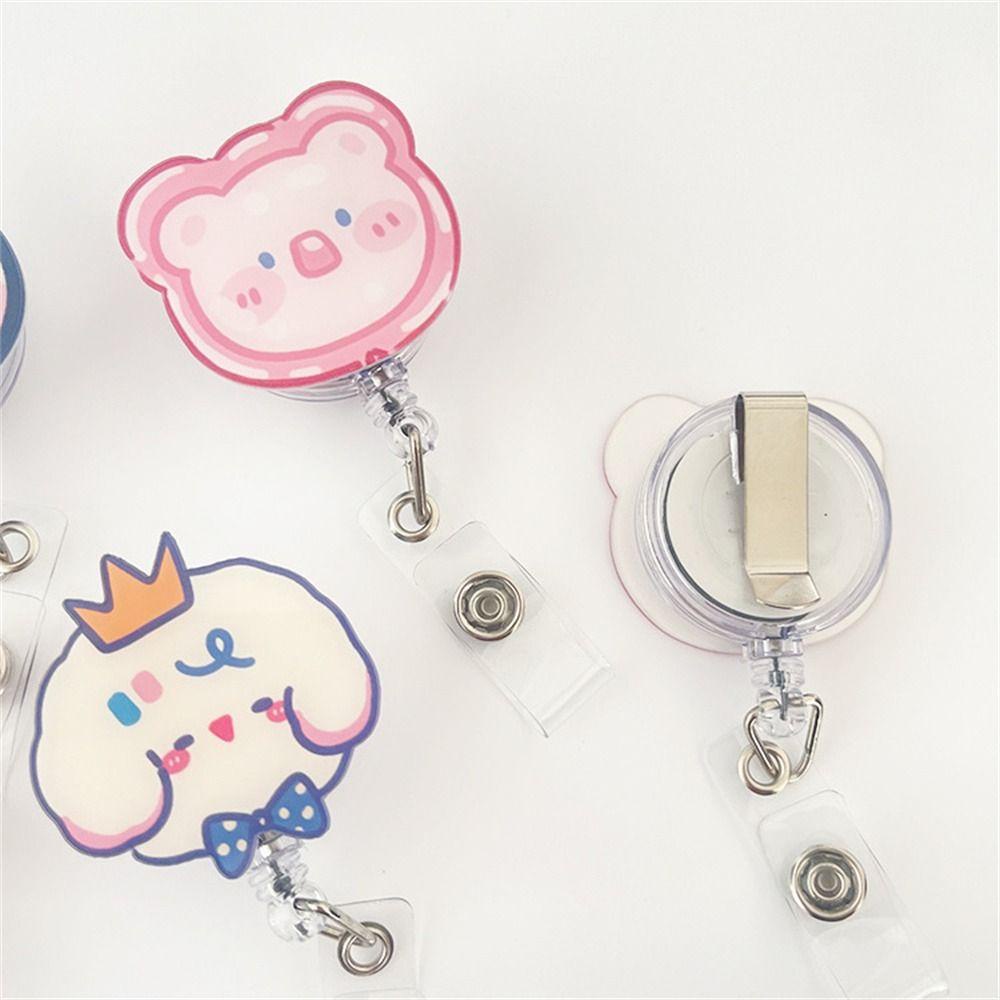 Mxbeauty Retractable Badge Reel Lucu Perlengkapan Kantor Dada Kartu Siswa Kelinci Beruang Name Card Holder