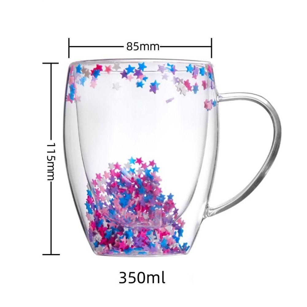 Populer Double Wall Glass Cup Handmade Insulated High Borosilicate Tea Drink Cups Cangkir Kopi Whisky Cup Dengan Isian Bintang Glitters