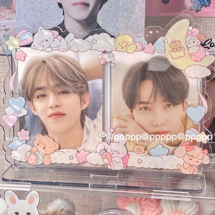 3inch 5inch Double Card Display Bingkai Foto Akrilik Lucu Tempat Kartu Idol Photocard Desktop Decor Frame Kartun Case Pelindung Penyimpanan Kartu