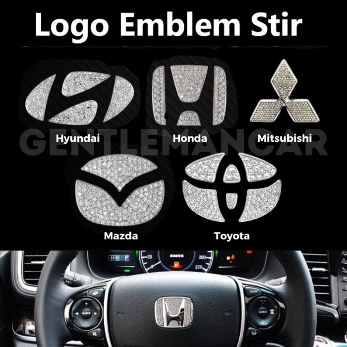 Logo Crystal Emblem Stir Mobil Untuk Toyota Honda Mazda Hyundai Mitsubishi