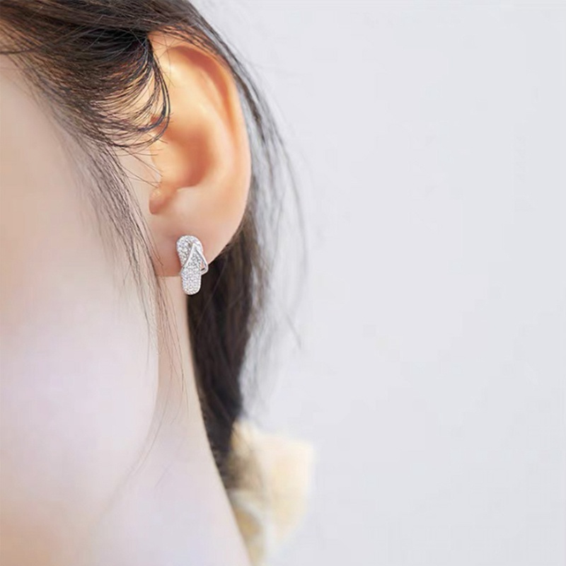 Lucu Mini Sepatu Slipper Zircon Stud Earrings Untuk Wanita Mewah Warna Emas Anting Tidak Biasa Korea Fashion Pesta Perhiasan