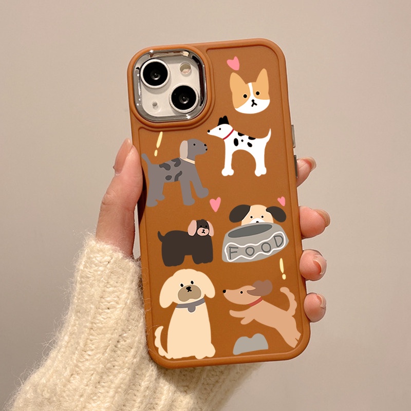 IPHONE Bingkai Tombol Logam Hitam Dan Putih Casing Ponsel Desain Puppy Layar Penuh Kompatibel Dengan Iphone12 13 14 11 Pro Max X Xs Max Xr Vvcdfr