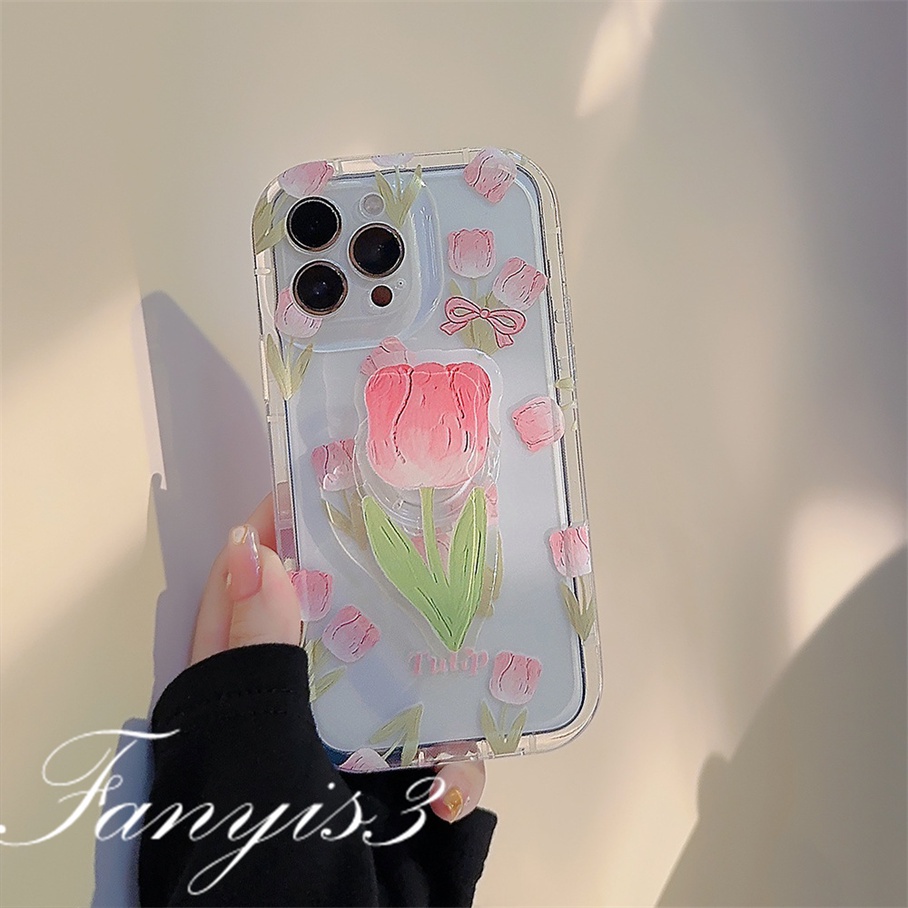 Redmi 12C 10C 10A 10 9 9A 9C 9T Note 12 11 Pro+ 11s 11 10s 10 9s 9 8Pro Xiaomi Poco X3Pro X3NFC M3 Mi 11Lite 10TPro Bunga Tulip Phone Case Bening TPU Soft TPU Cover Dengan Bracket