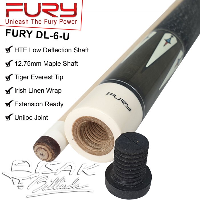 Fury DL-6 Maple Pool Cue - 13 mm - Billiard Stick Stik Biliar Bilyar