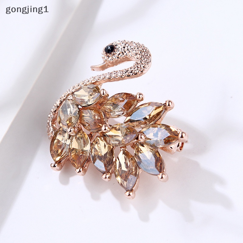 Ggg 1pc Alloy Crystal Swan Bros Kristal Hewan Bros Jas Kerah Pin Hias ID