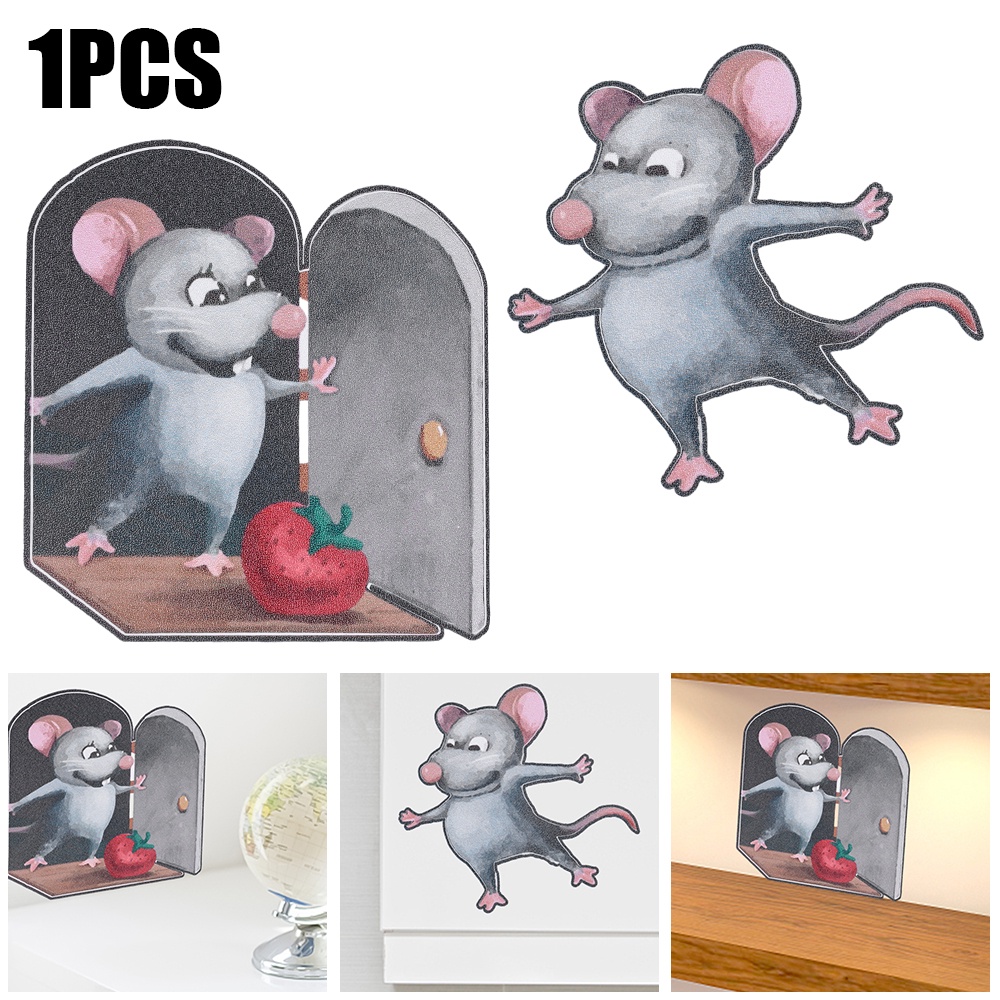 Kreatif DIY Lucu Mouse Lubang Patah Stiker Dinding 3D Perekat Diri Tahan Air Tahan Jamur Kartun Hewan Wallpaper Ruang Tamu Kamar Tidur Rumah Dekoratif Stiker Dinding