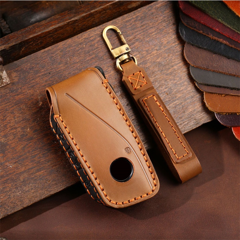 Leather Car Key Case Bag Holder Untuk BMW Ix X7 I7 XM 2023kunci Cover Gantungan Kunci Aksesoris Mobil Car-Styling Holder Shell Keychain