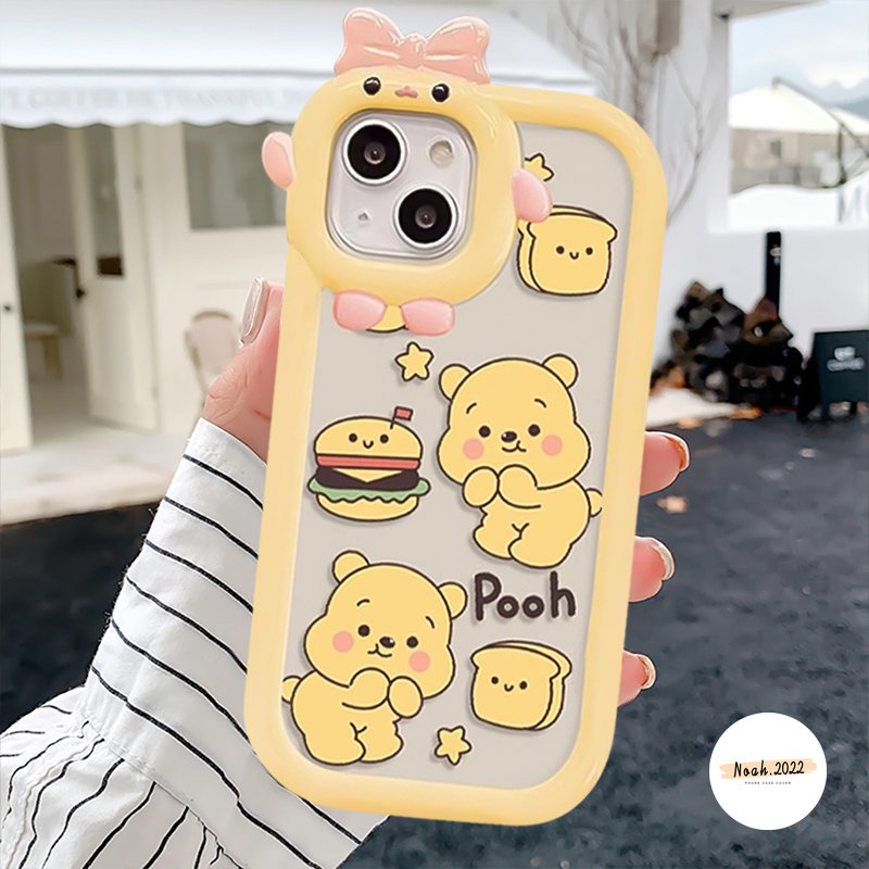 IPHONE 3d Ikatan Simpul Beruang Lucu Monster Kecil Case Lensa Kompatibel Untuk Iphone11 7Plus 8Plus XR 13 14 12 11 Pro Max X XS Max 6s 6 8 7 Plus SE 2020 Kartun Winnie the Pooh Lembut Tpu Cover