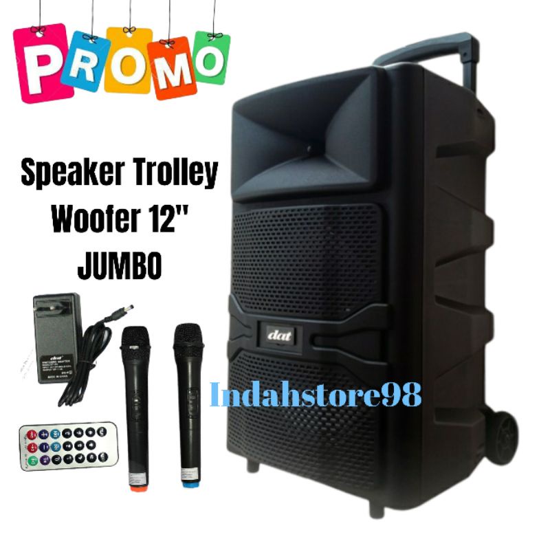 PROMO Speaker Aktif Portable DAT 12 inch Bluetooth Karaoke Aux 2 Mic Wireless Original # dt 1210ft x2