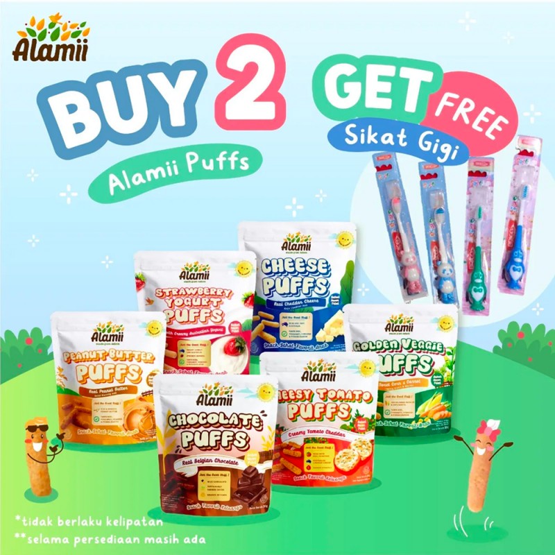  Alamii Puff Snack Anak Cemilan Bayi No MSG - Beli 2 FREE Sikat Gigi